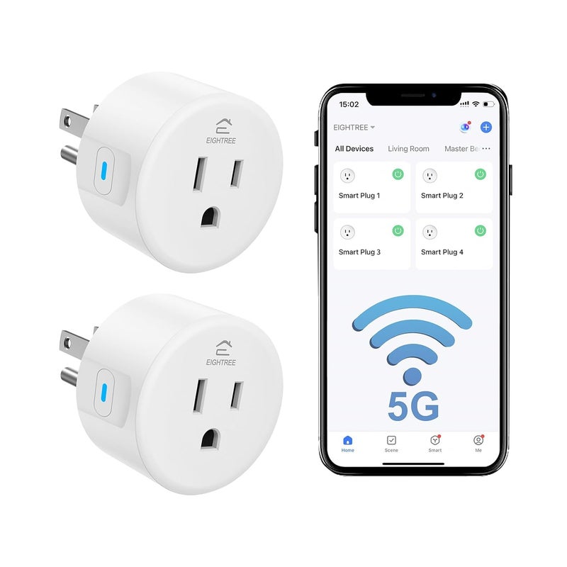EIGHTREE Smart Plug for 5GHz & 2.4GHz, Smart Outlet WiFi Socket with APP Remote Control, Compatible with Alexa, 2 Pack - Image 1